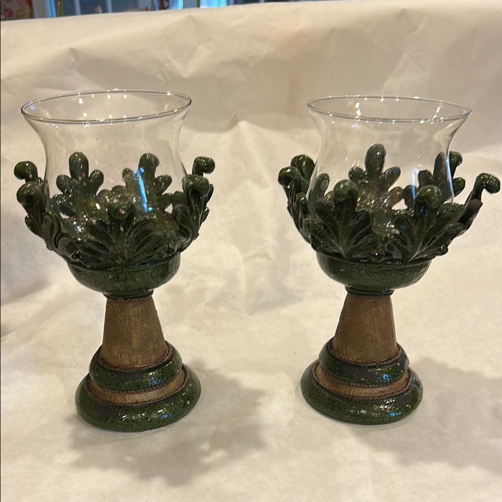 Elegant Green Glass Candle Holders